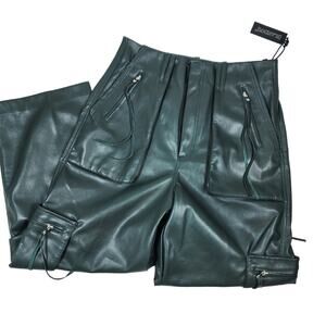 NWT Blank NYC Franklin Faux Suede Leather Dark Green Cargo Pants Size 31
